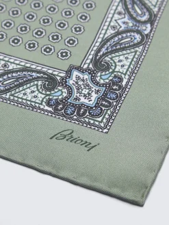 Aqua green and charcoal grey silk pocket square