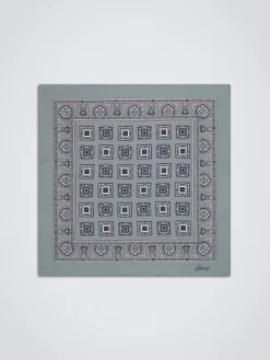 Aqua green and navy blue silk pocket square
