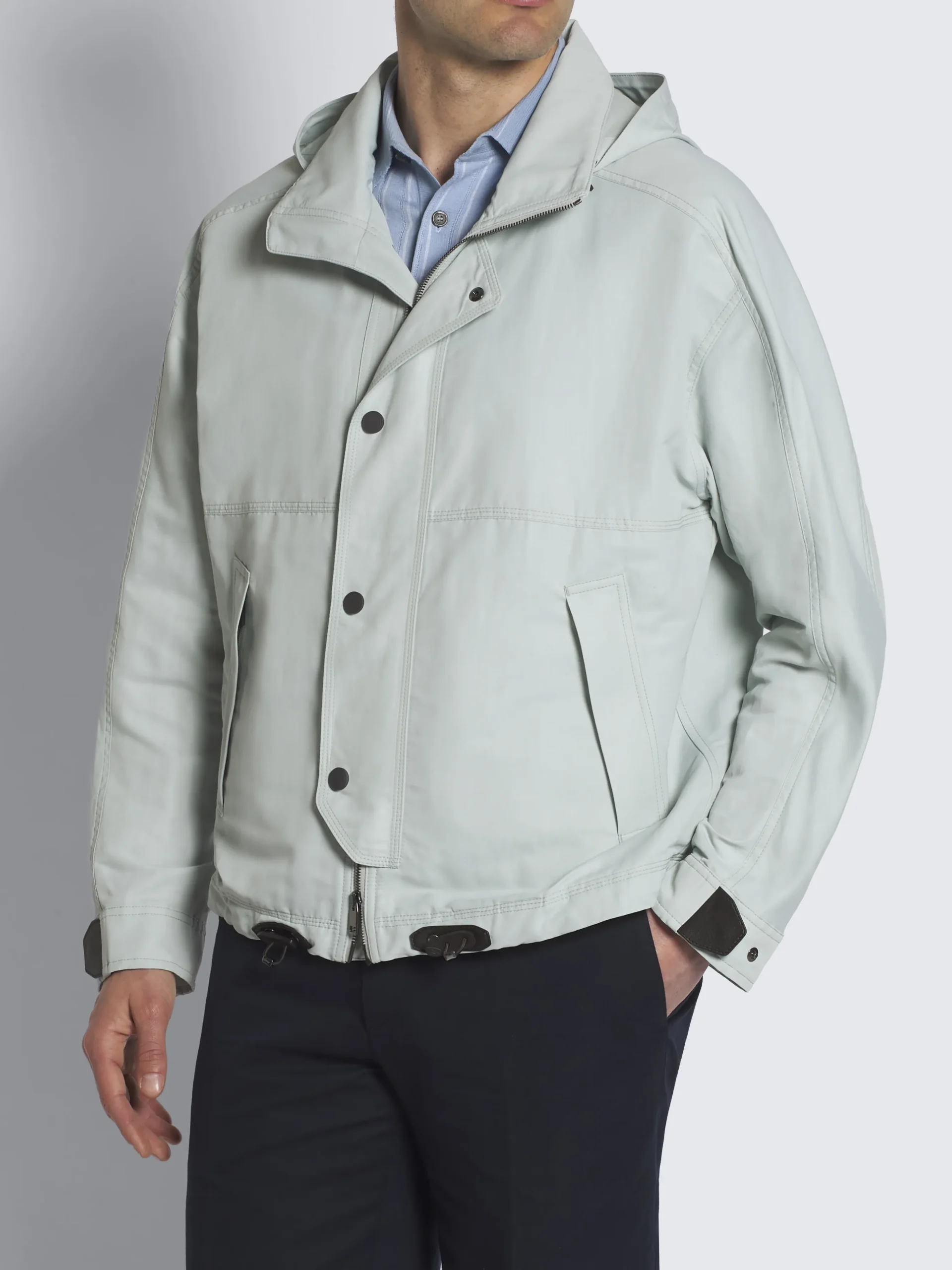 Aqua green technical linen Fisherman windbreaker