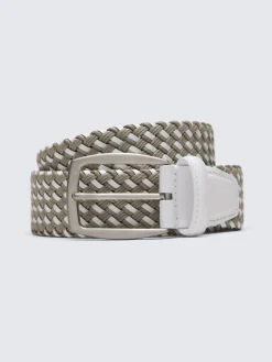Beige and white cotton and calf leather braided belt