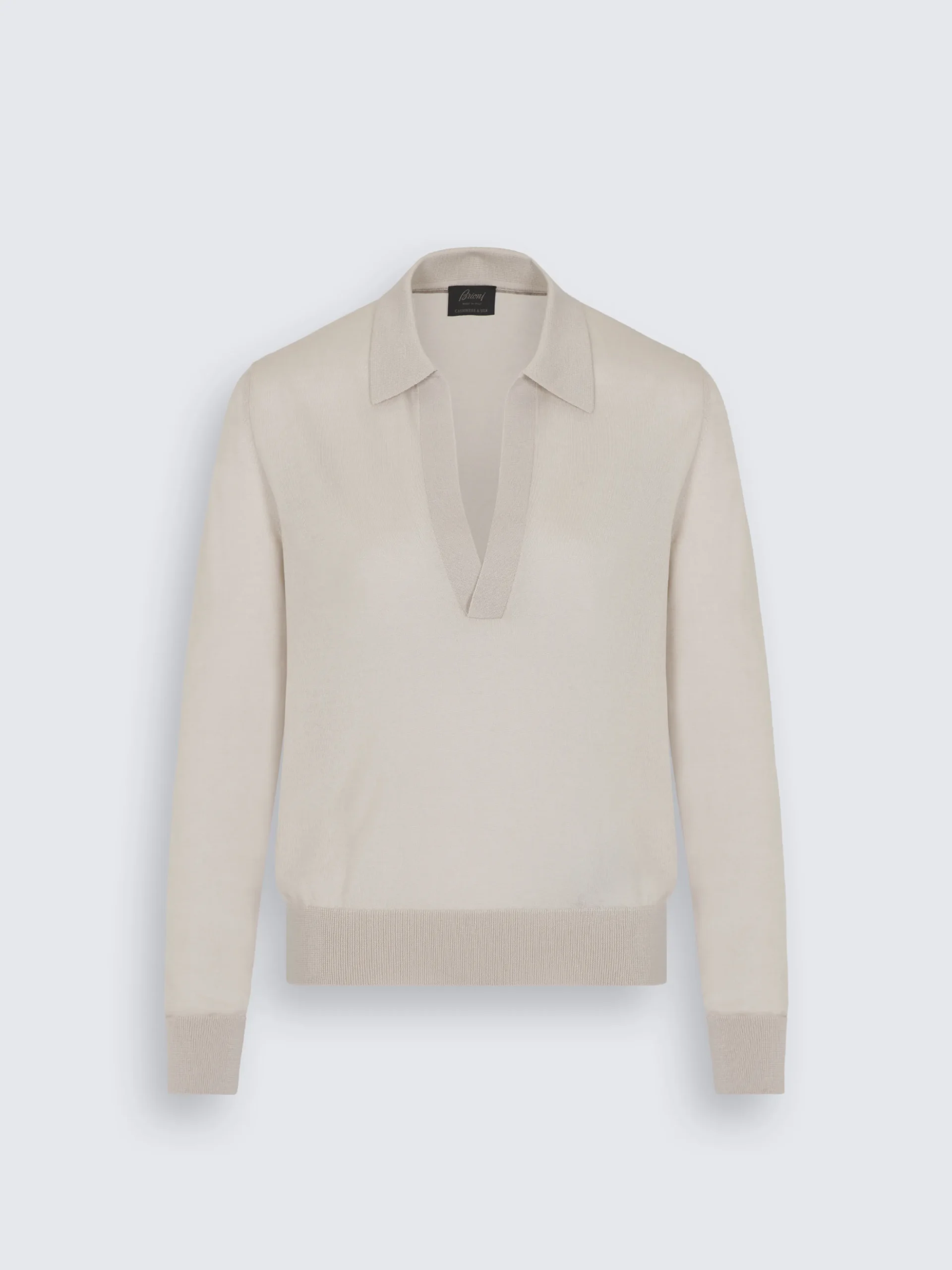 Beige cashmere and silk long-sleeved polo