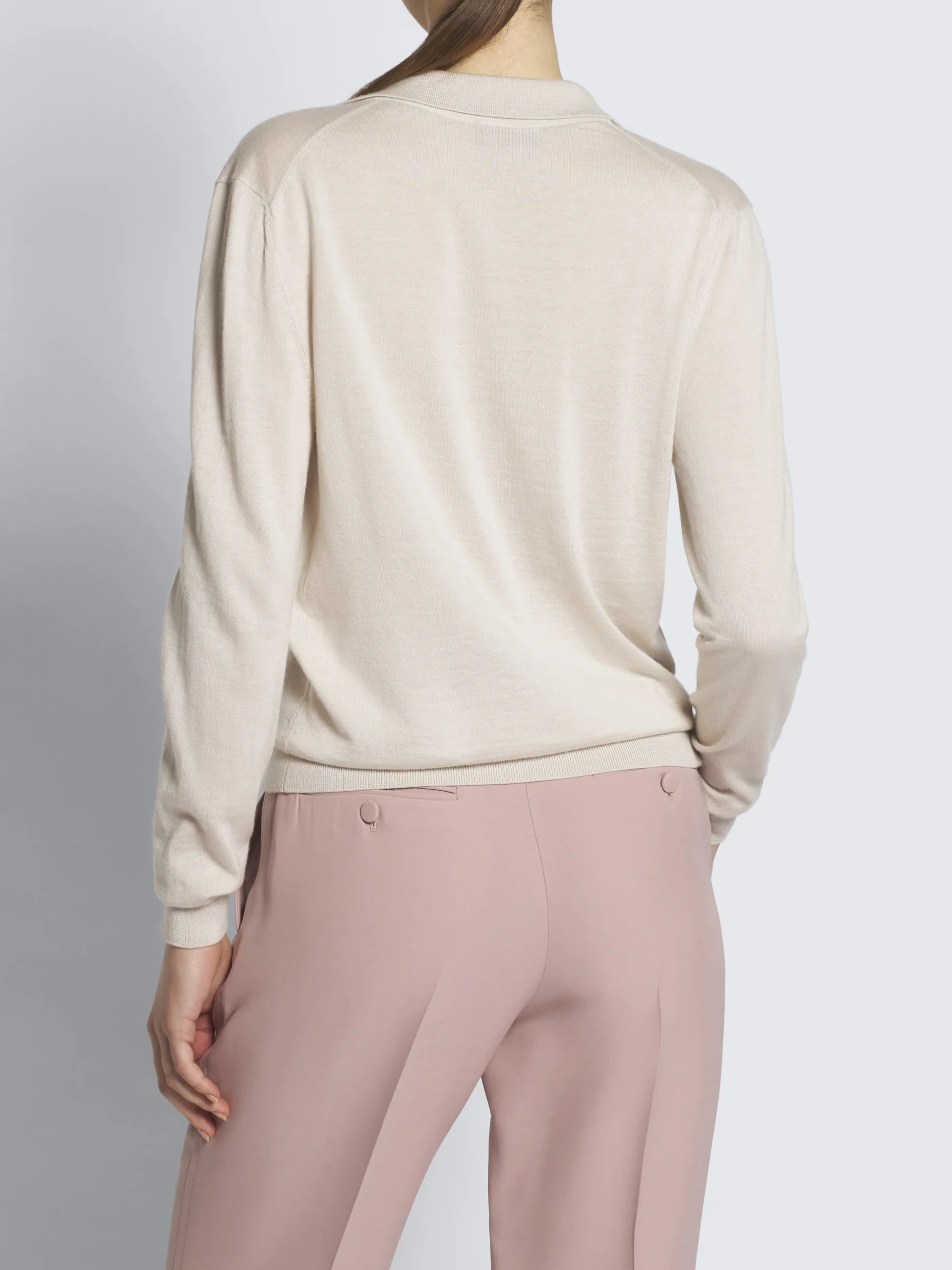 Beige cashmere and silk long-sleeved polo