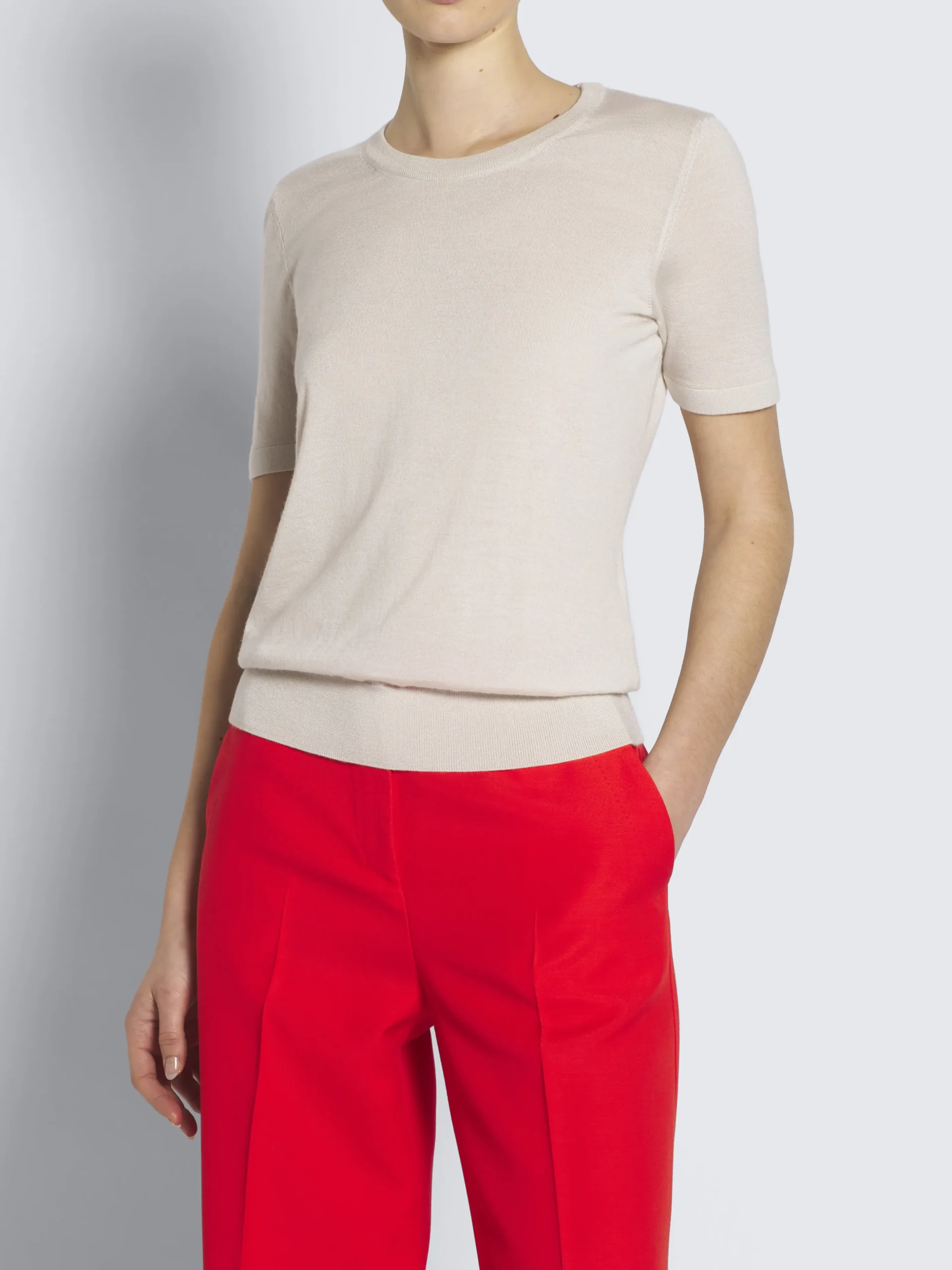 Beige cashmere and silk T-shirt