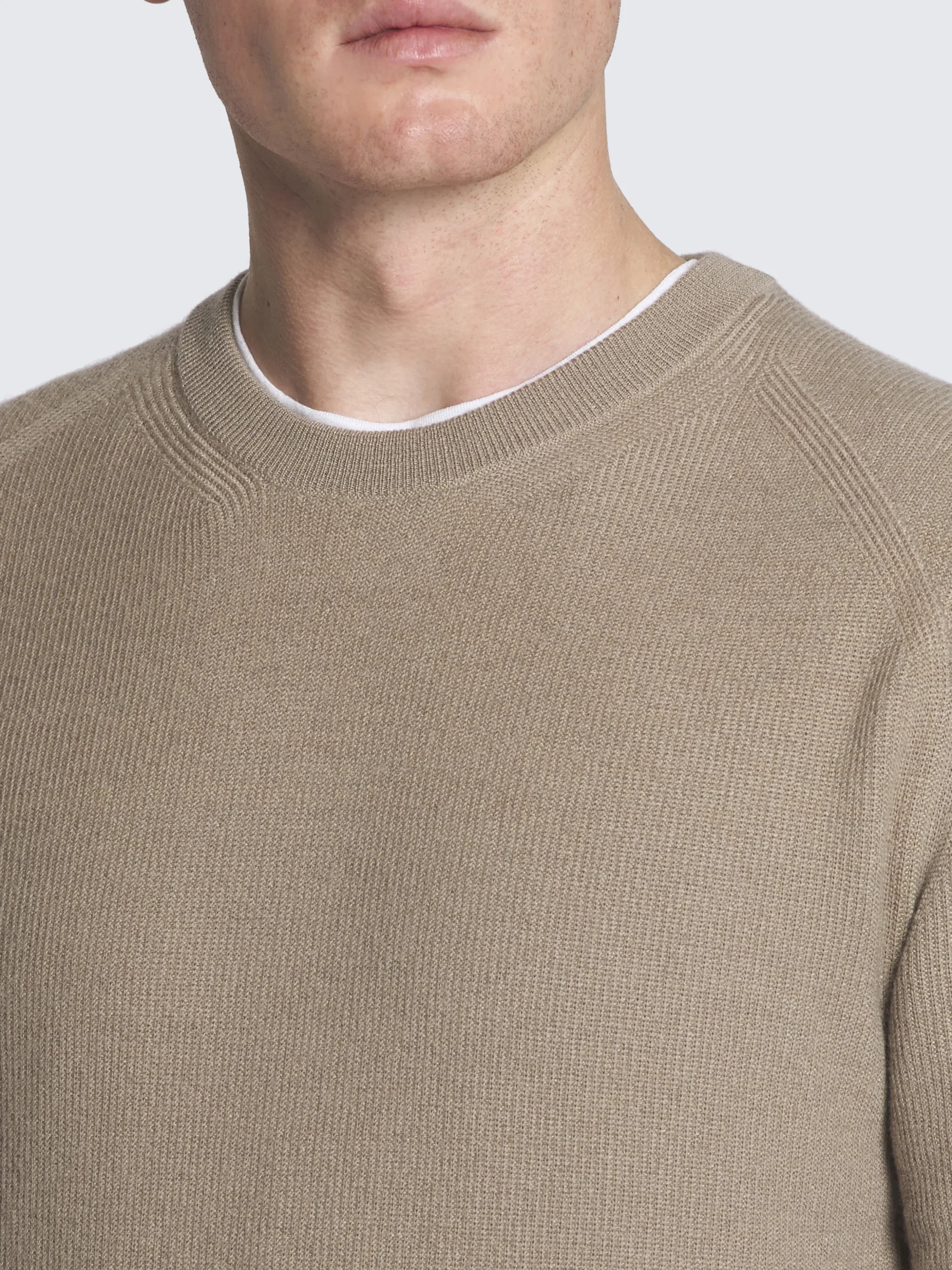 Beige cashmere and wool crewneck sweater