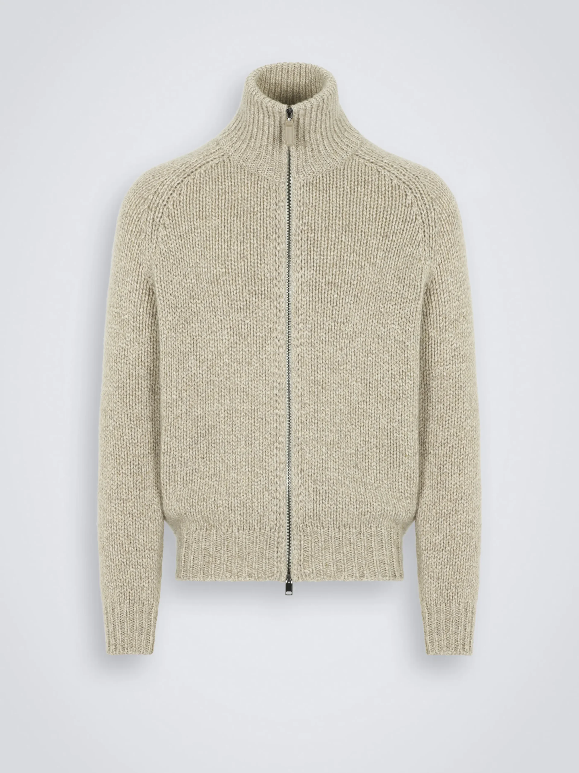 Beige cashmere mouliné full-zip sweater