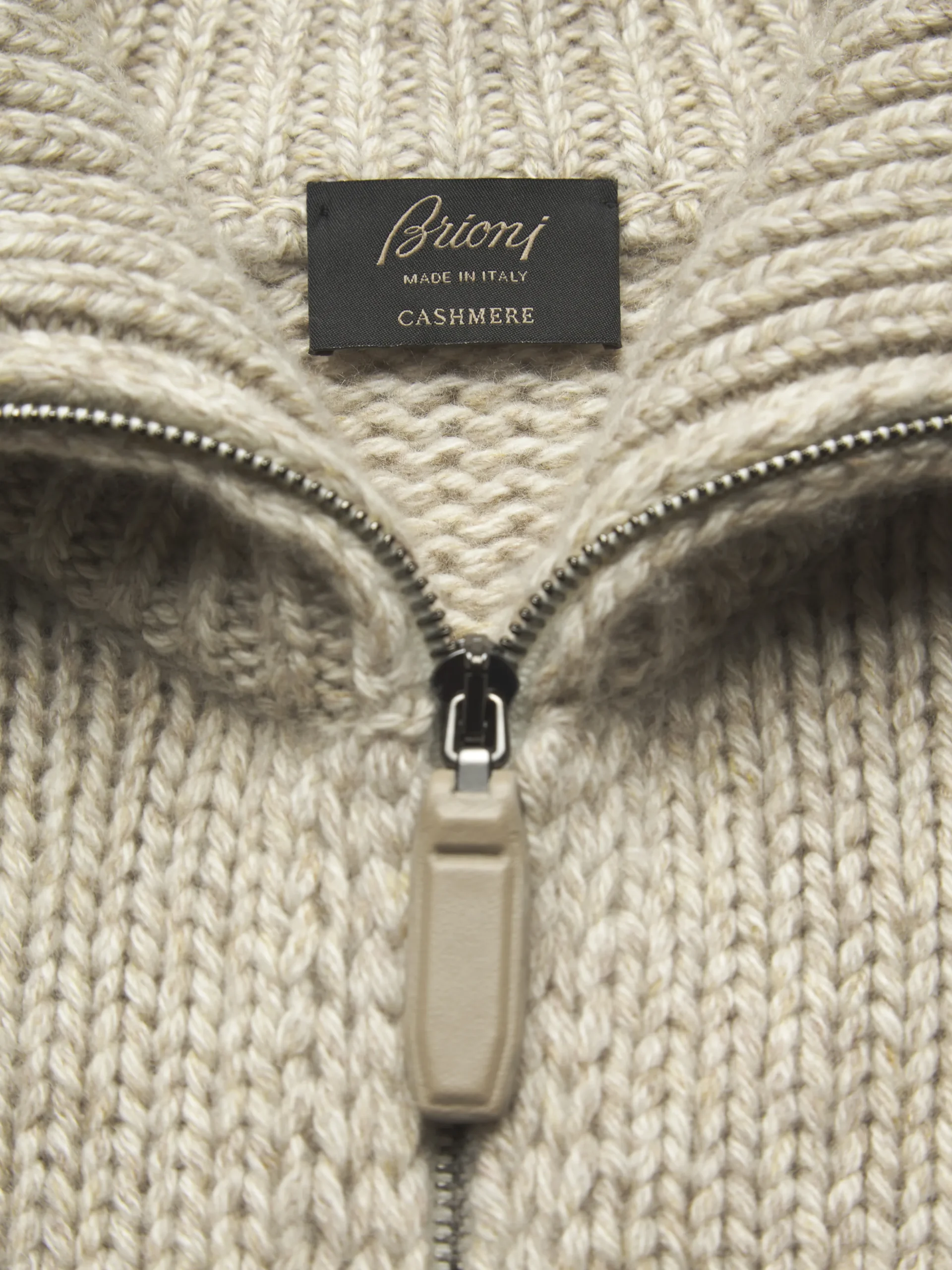 Beige cashmere mouliné full-zip sweater