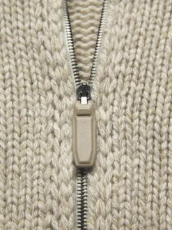Beige cashmere mouliné full-zip sweater