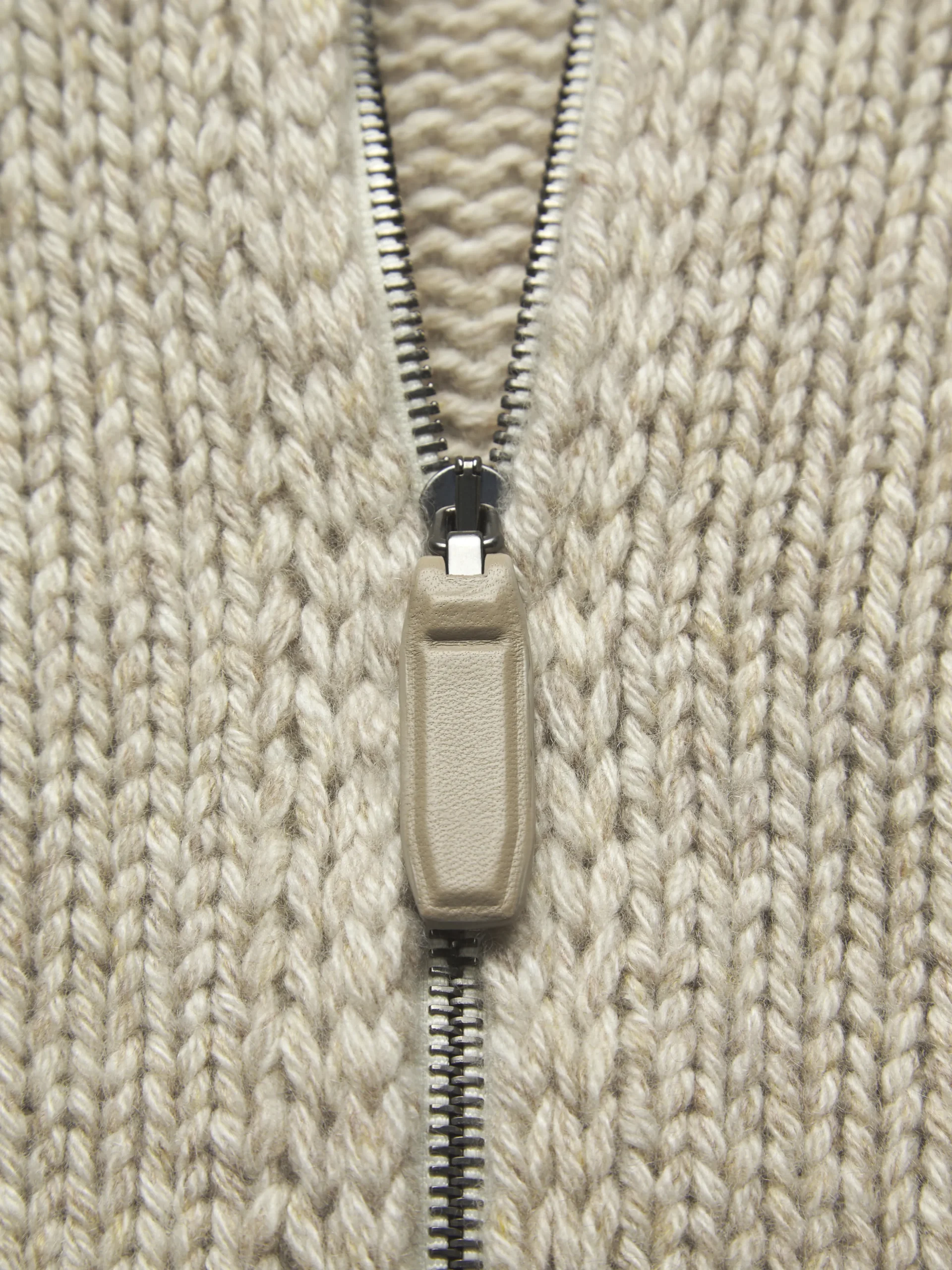 Beige cashmere mouliné full-zip sweater