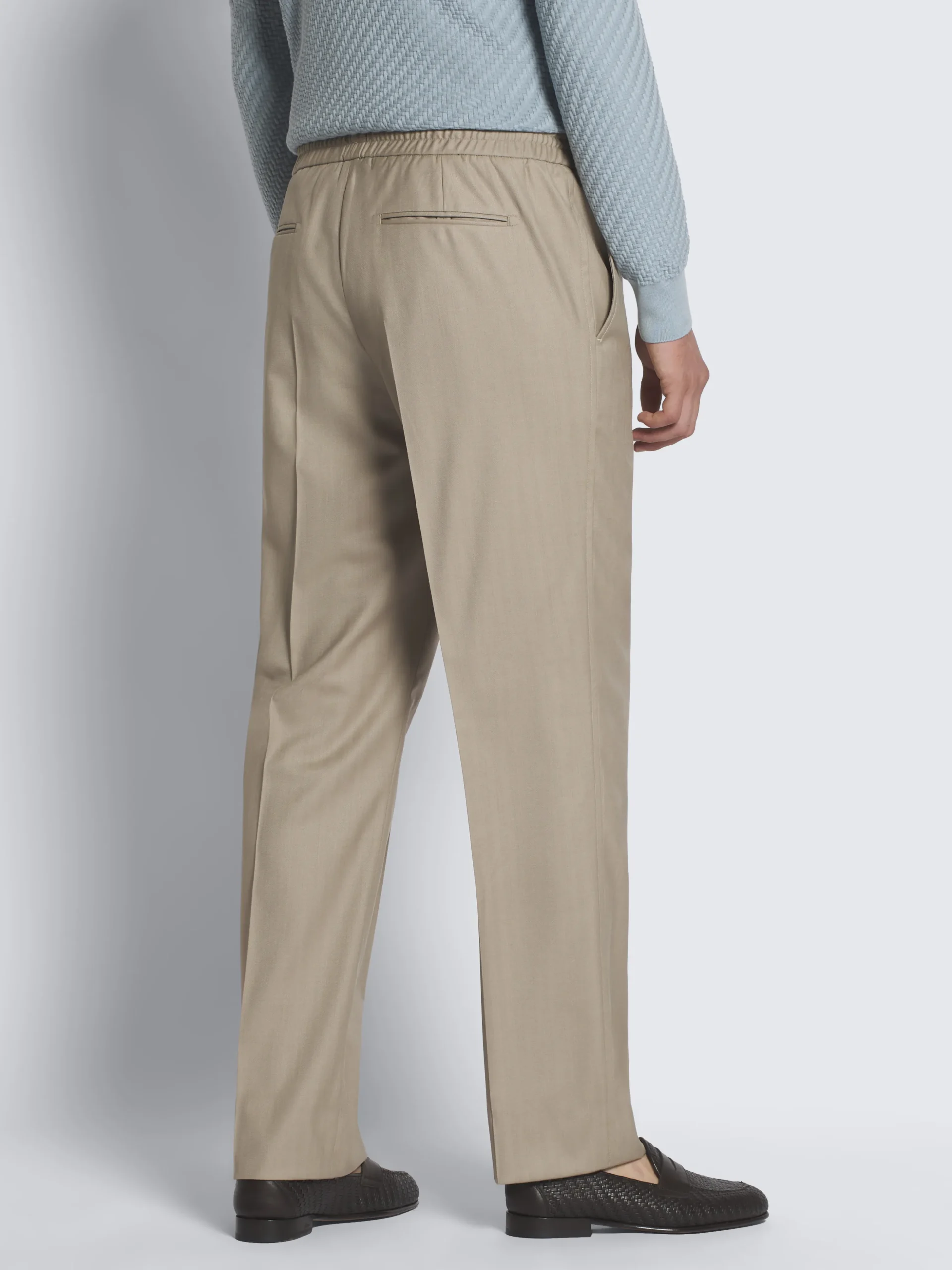 Beige herringbone wool and silk Asolo trousers