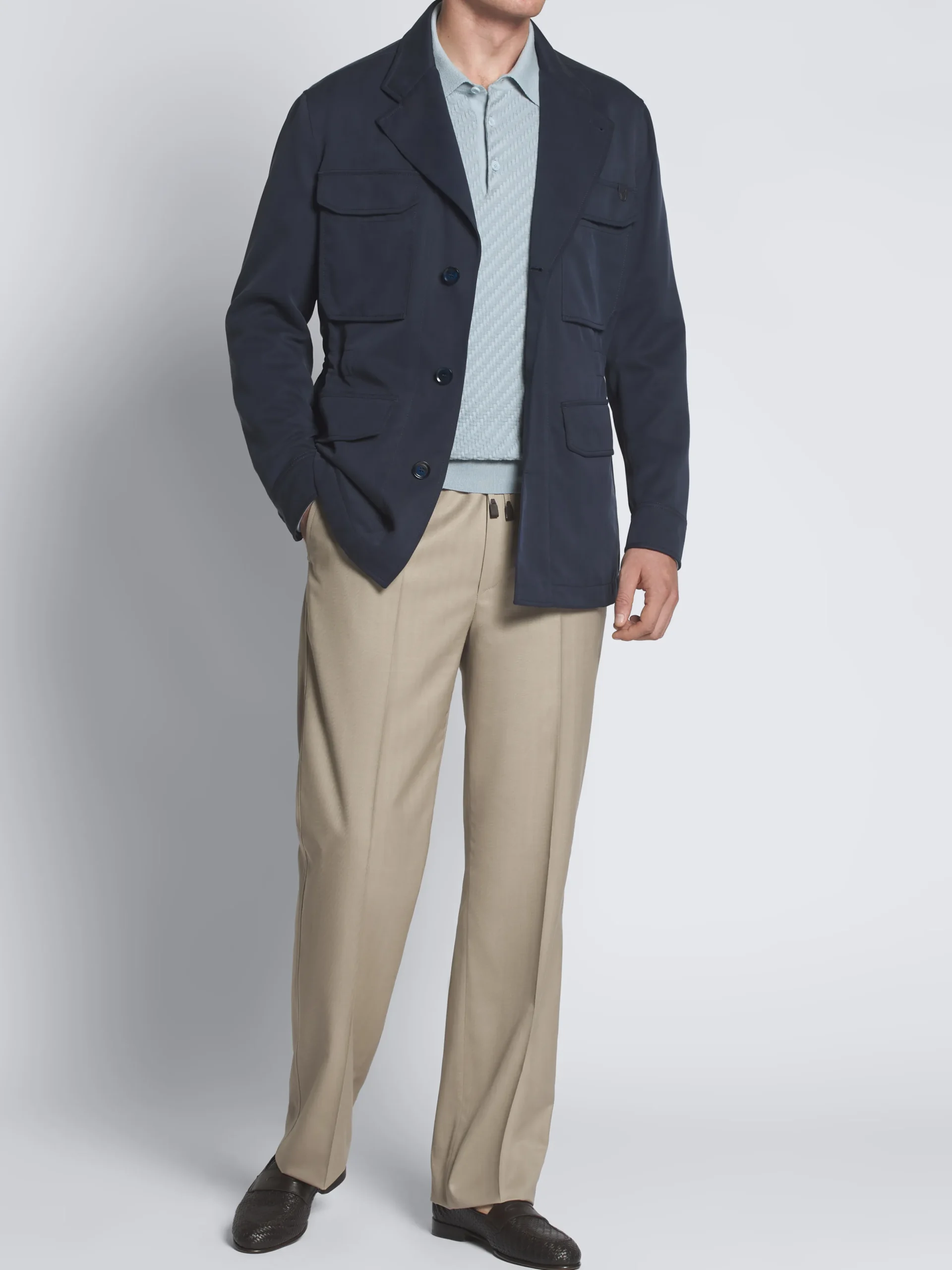 Beige herringbone wool and silk Asolo trousers