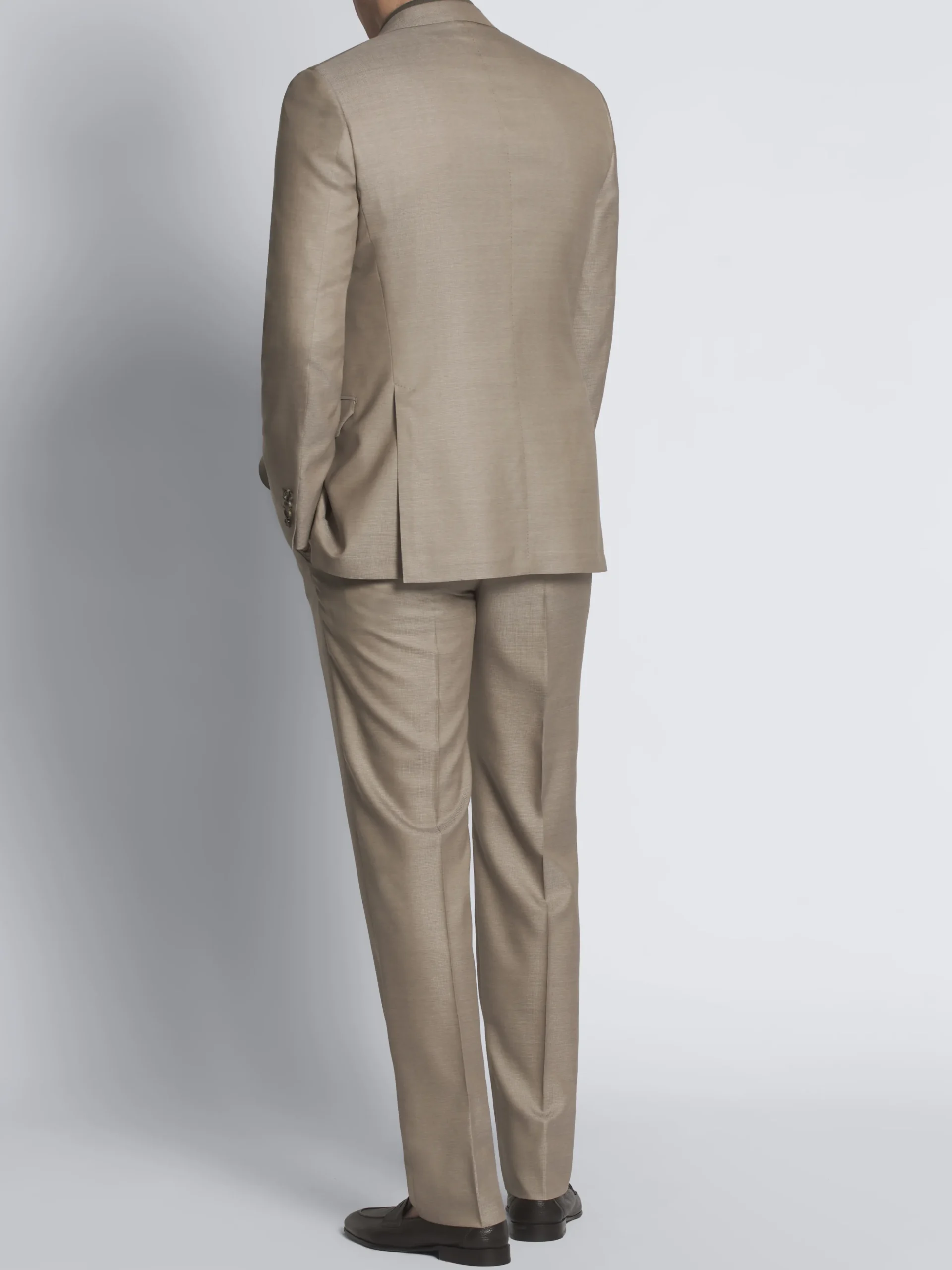 Beige micro-checked Super 150's wool and silk Brunico suit