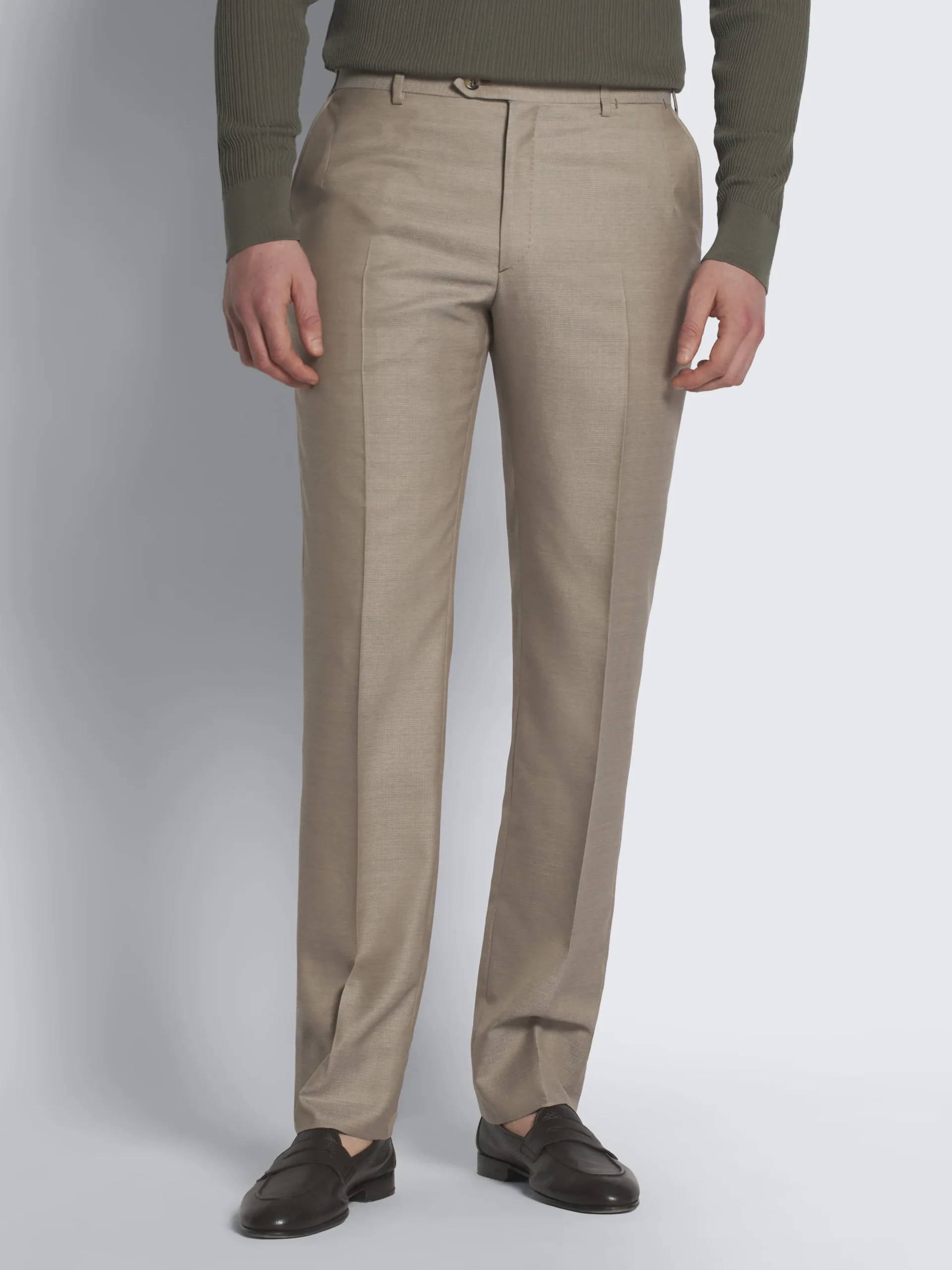Beige micro-checked Super 150's wool and silk Brunico suit