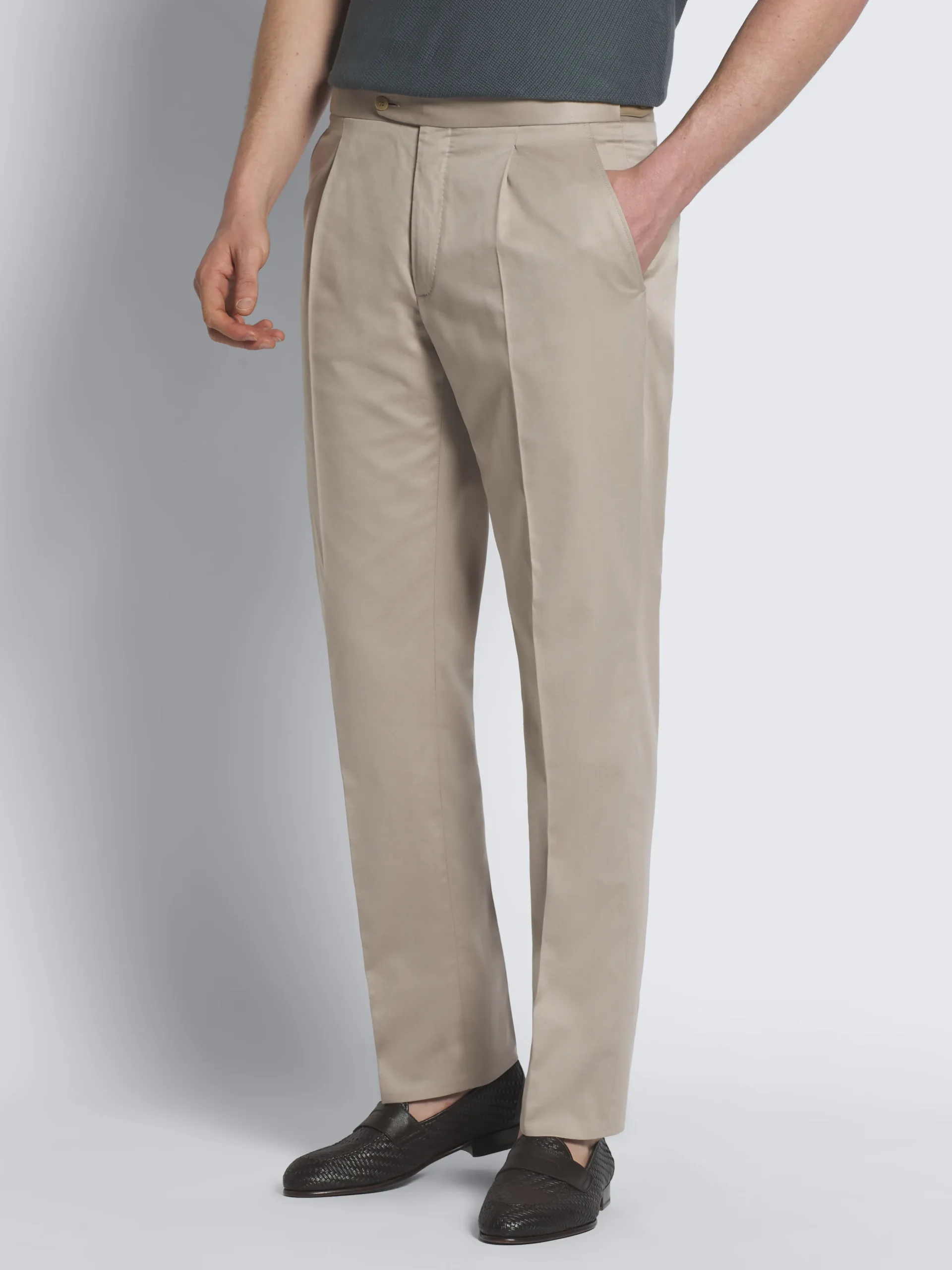 Beige Sea Island cotton and wool Firenze trousers