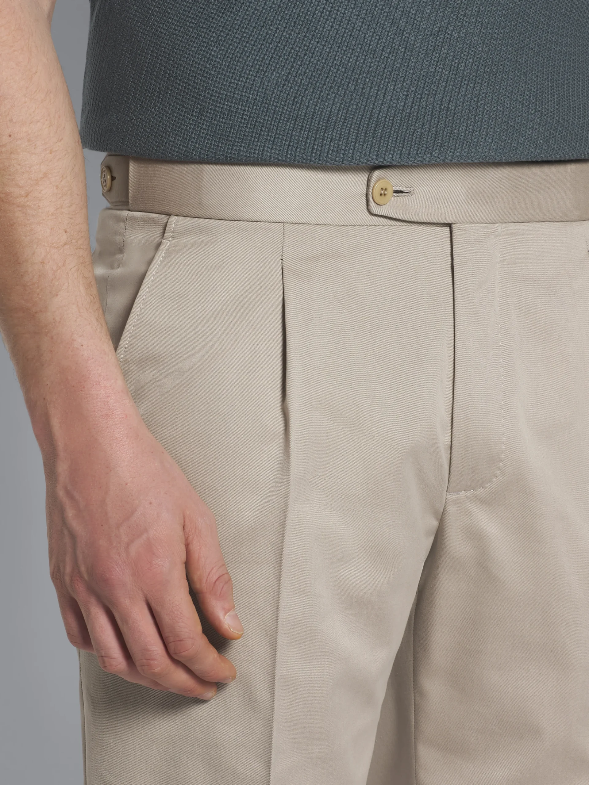 Beige Sea Island cotton and wool Firenze trousers