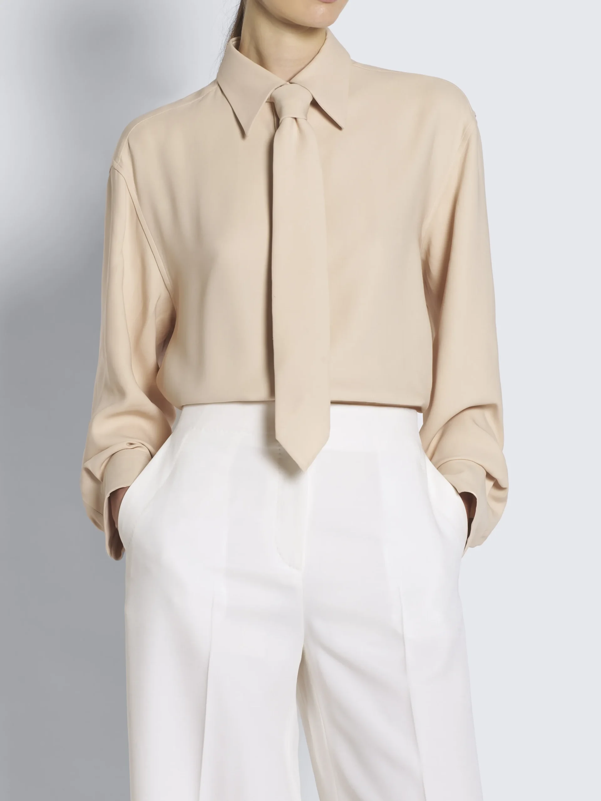 Beige silk cady shirt