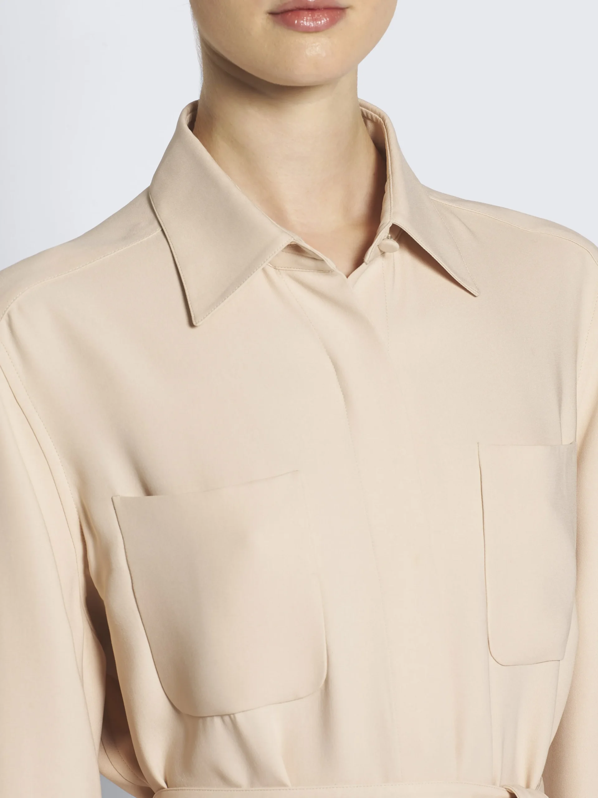 Beige silk cady workwear shirt dress