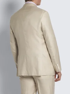 Beige silk, cashmere and linen slab twill Ravello jacket