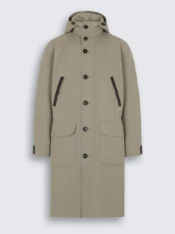 Beige silk gabardine hooded parka
