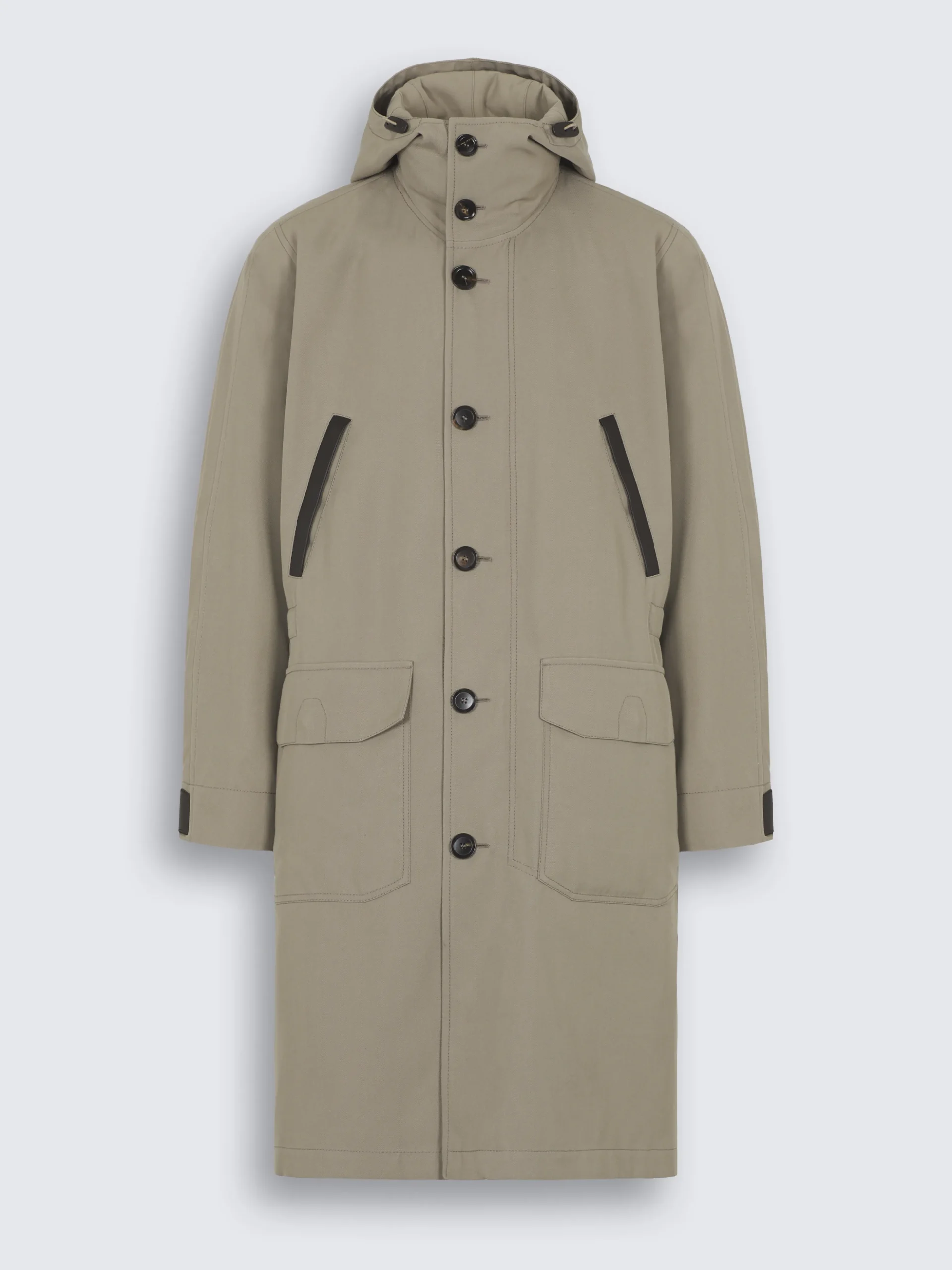 Beige silk gabardine hooded parka