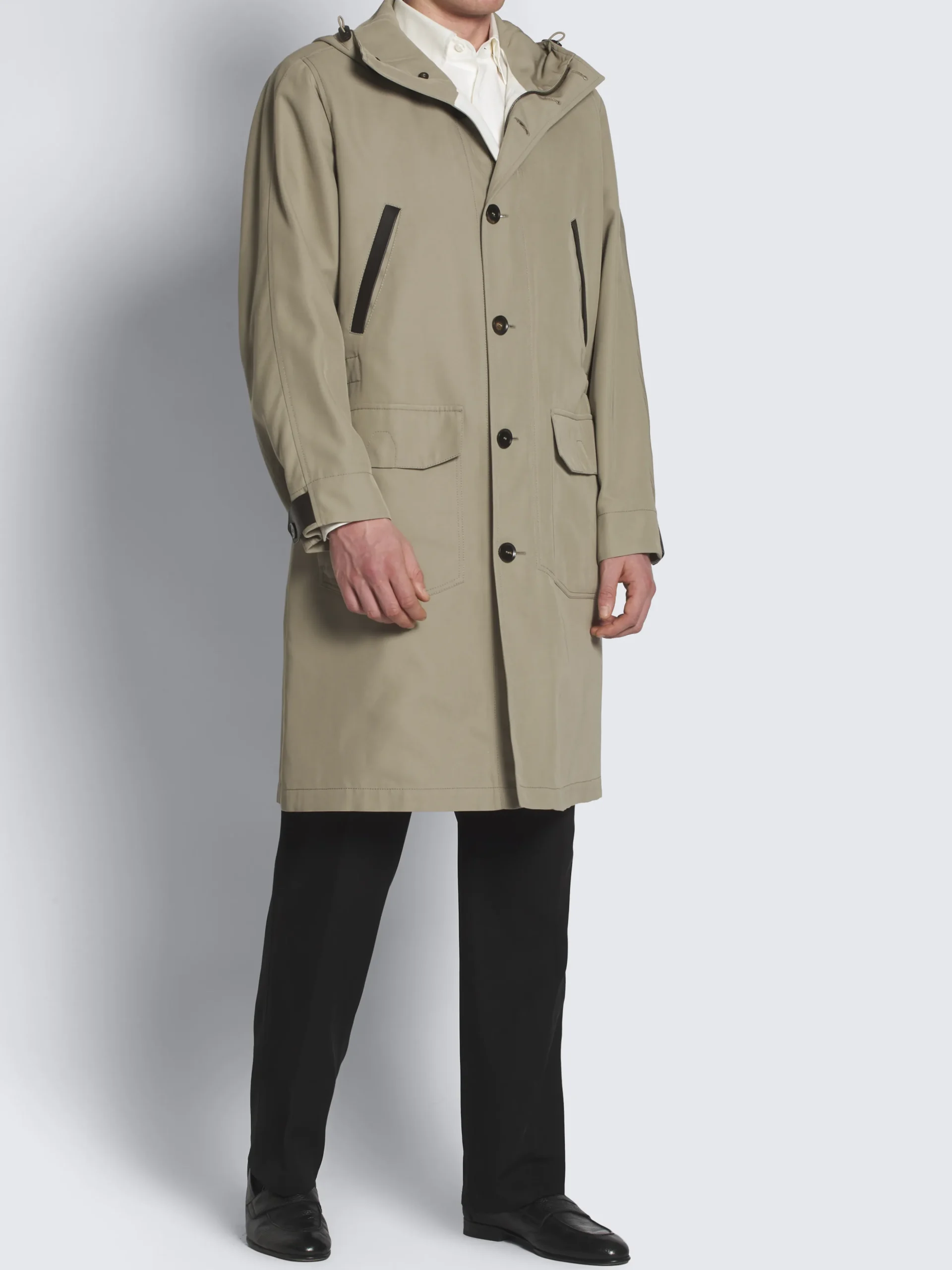 Beige silk gabardine hooded parka
