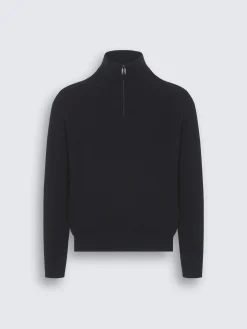 Black and navy blue cashmere and wool half-zip mockneck sweater