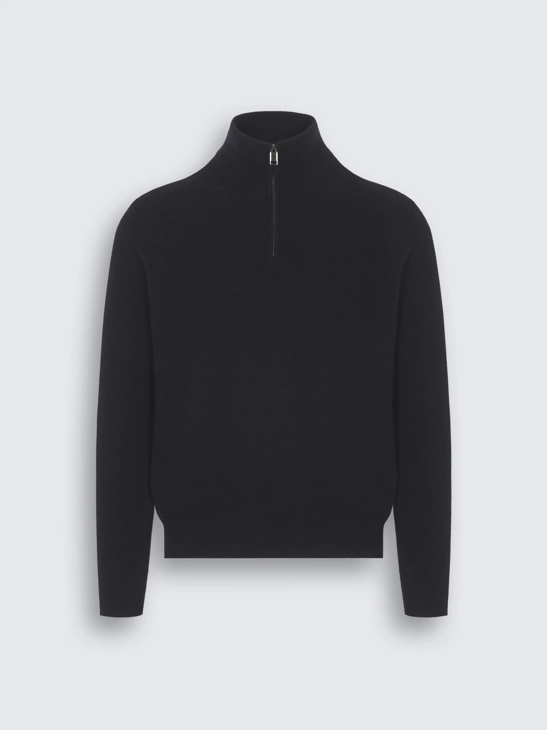 Black and navy blue cashmere and wool half-zip mockneck sweater
