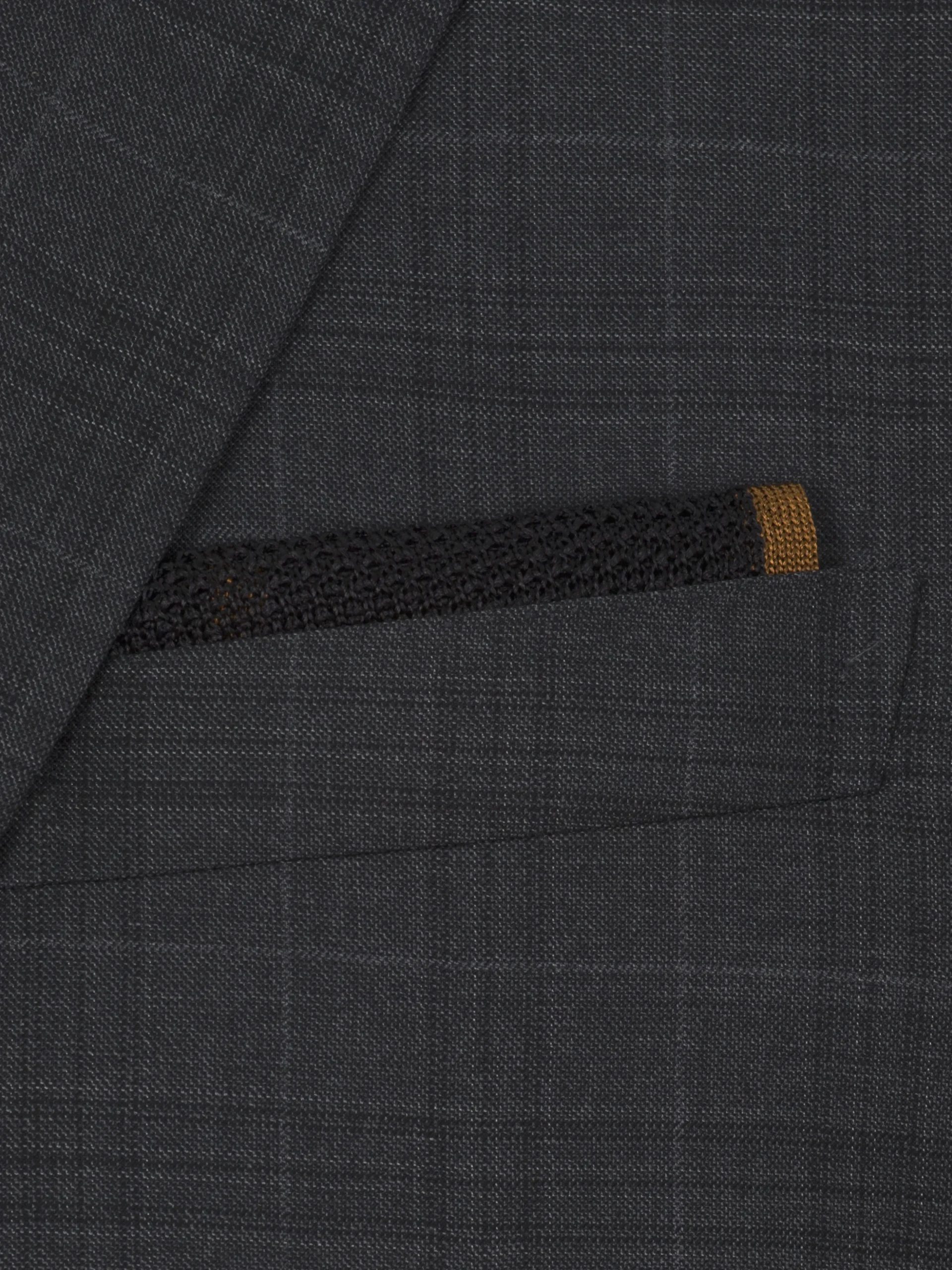 Black and ochre silk tricot pocket square