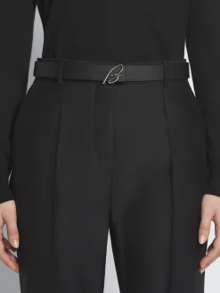 Black and taupe calfskin and grained leather reversible belt