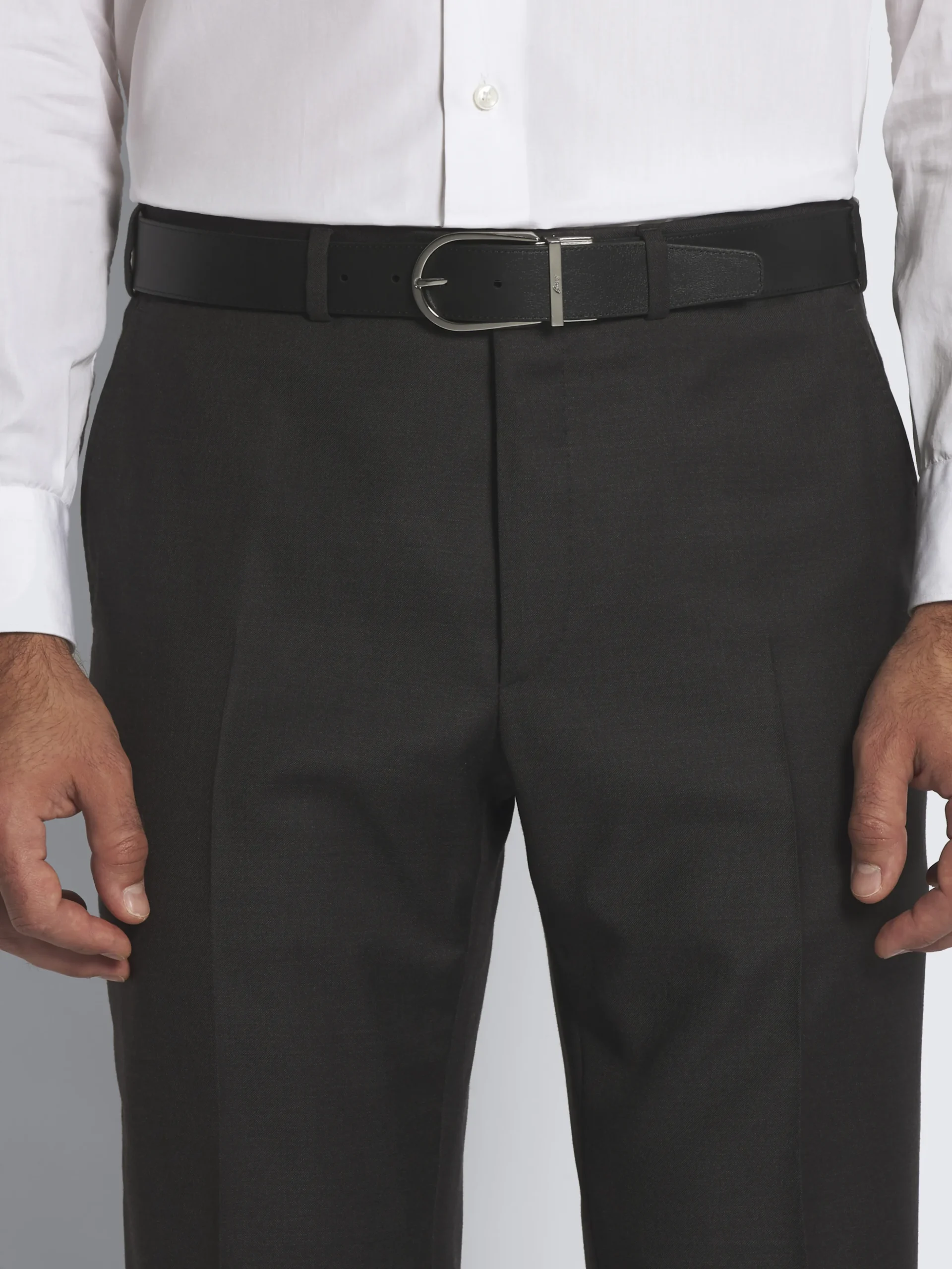 Black calf and grained leather reversible belt