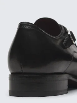 Black calf leather double monk Milano shoes