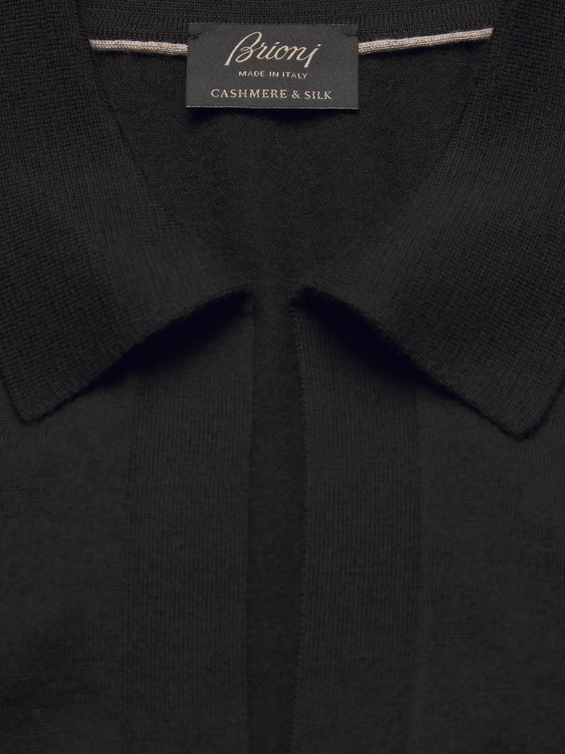 Black cashmere and silk long-sleeved V-neck polo
