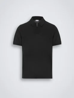 Black cotton zip polo