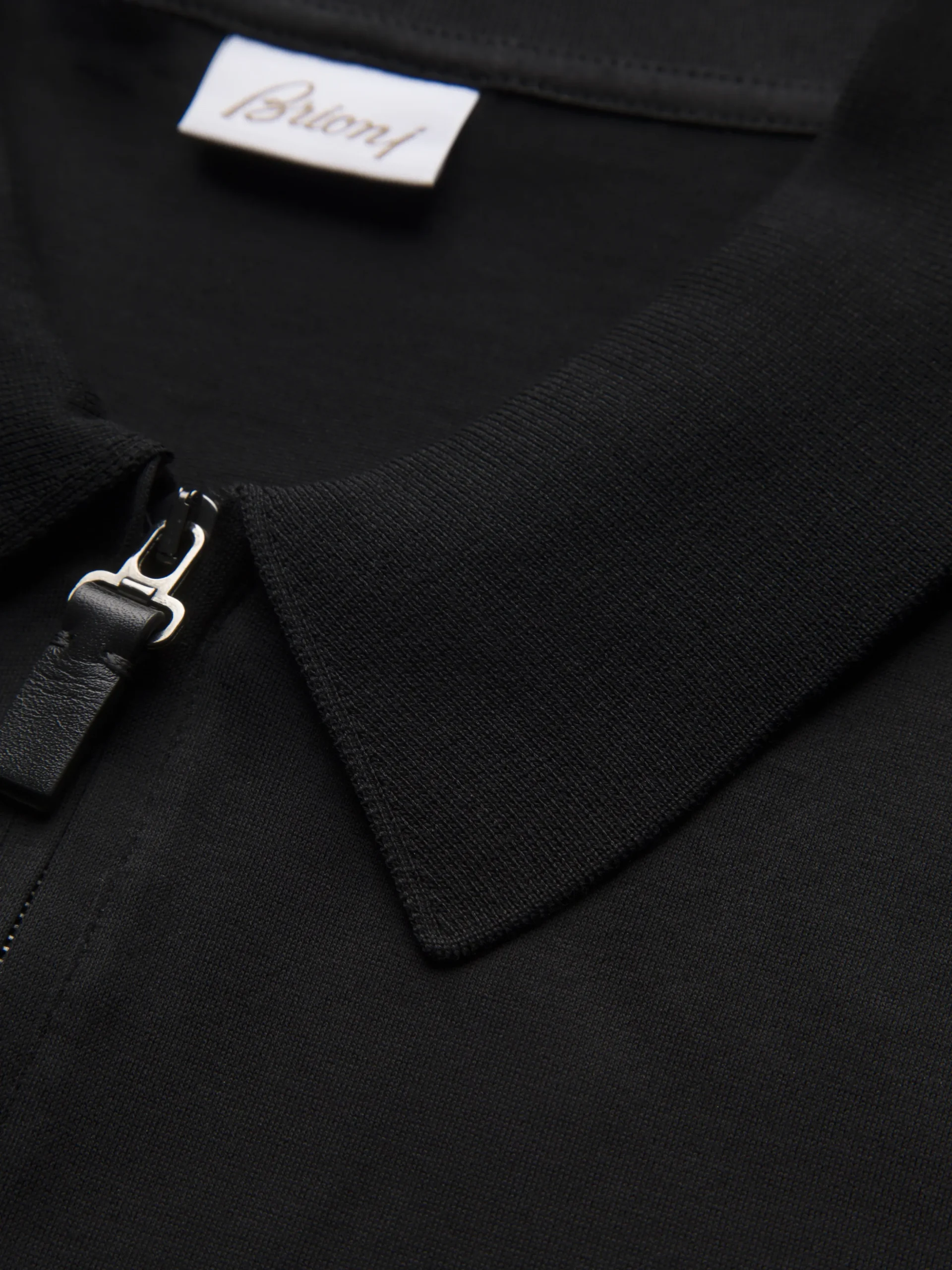 Black cotton zip polo