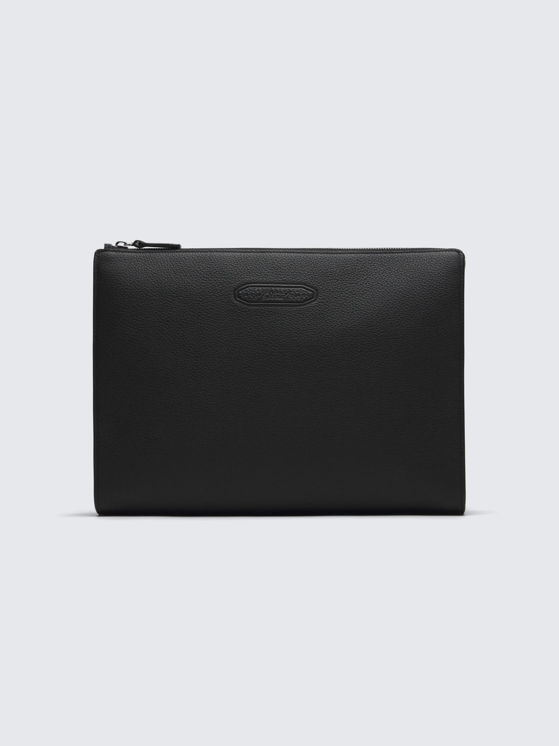 Black grained calf leather hand pouch