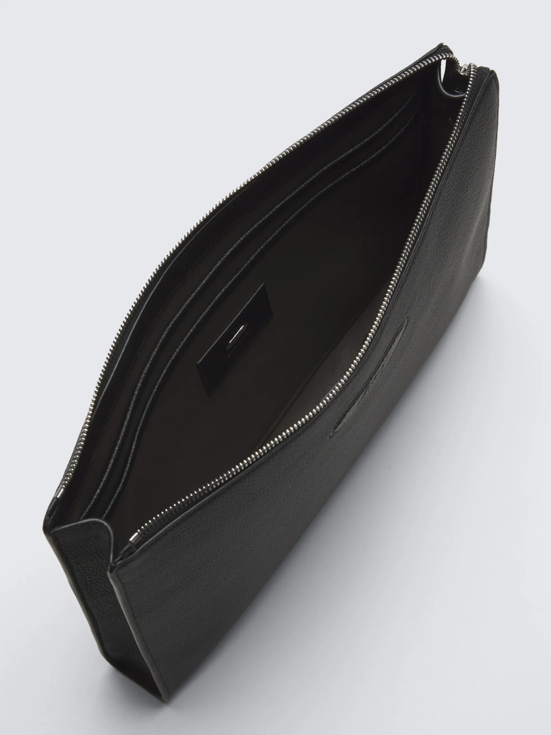 Black grained calf leather hand pouch