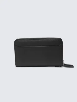Black grained leather double zip wallet