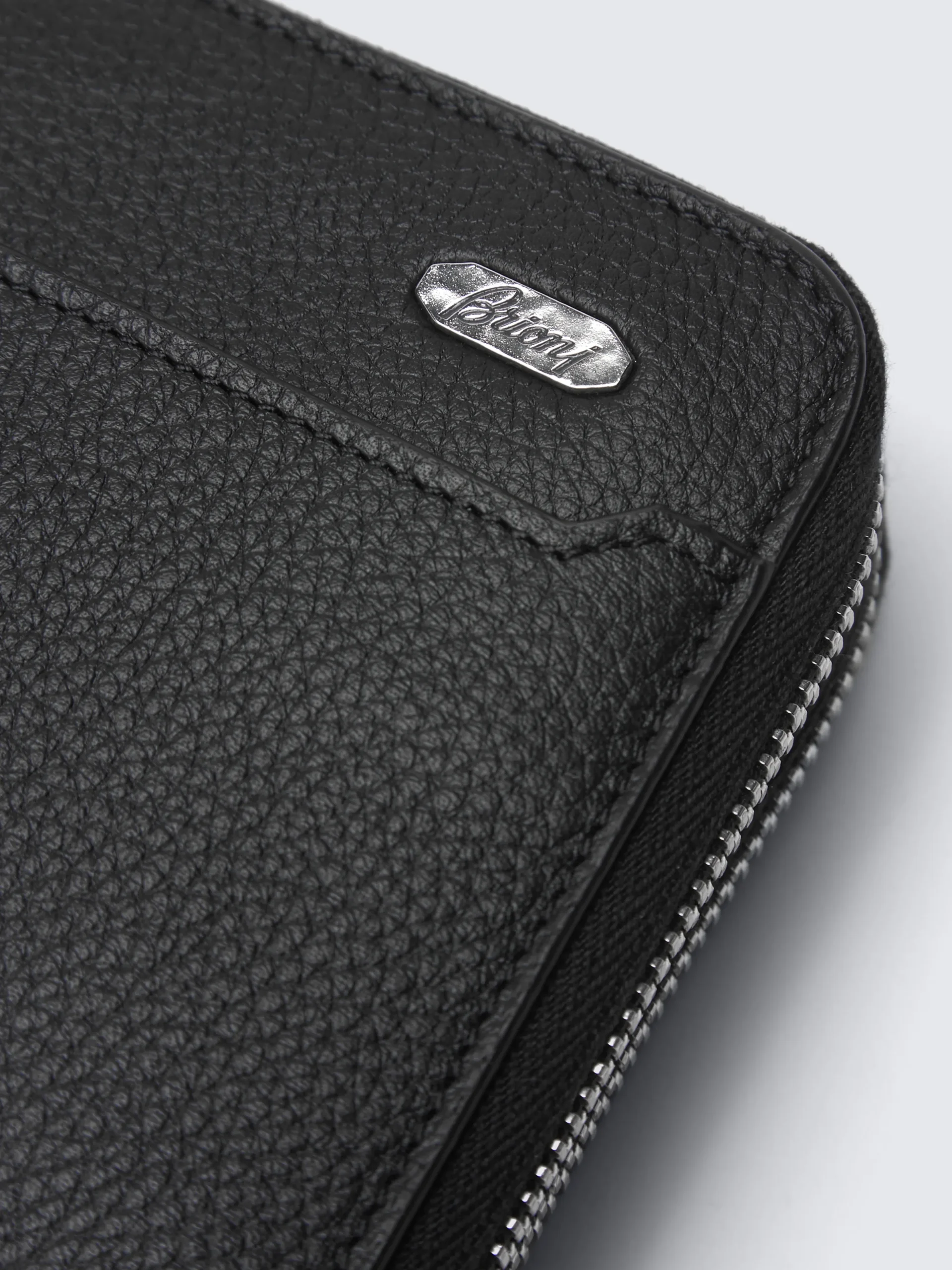 Black grained leather double zip wallet