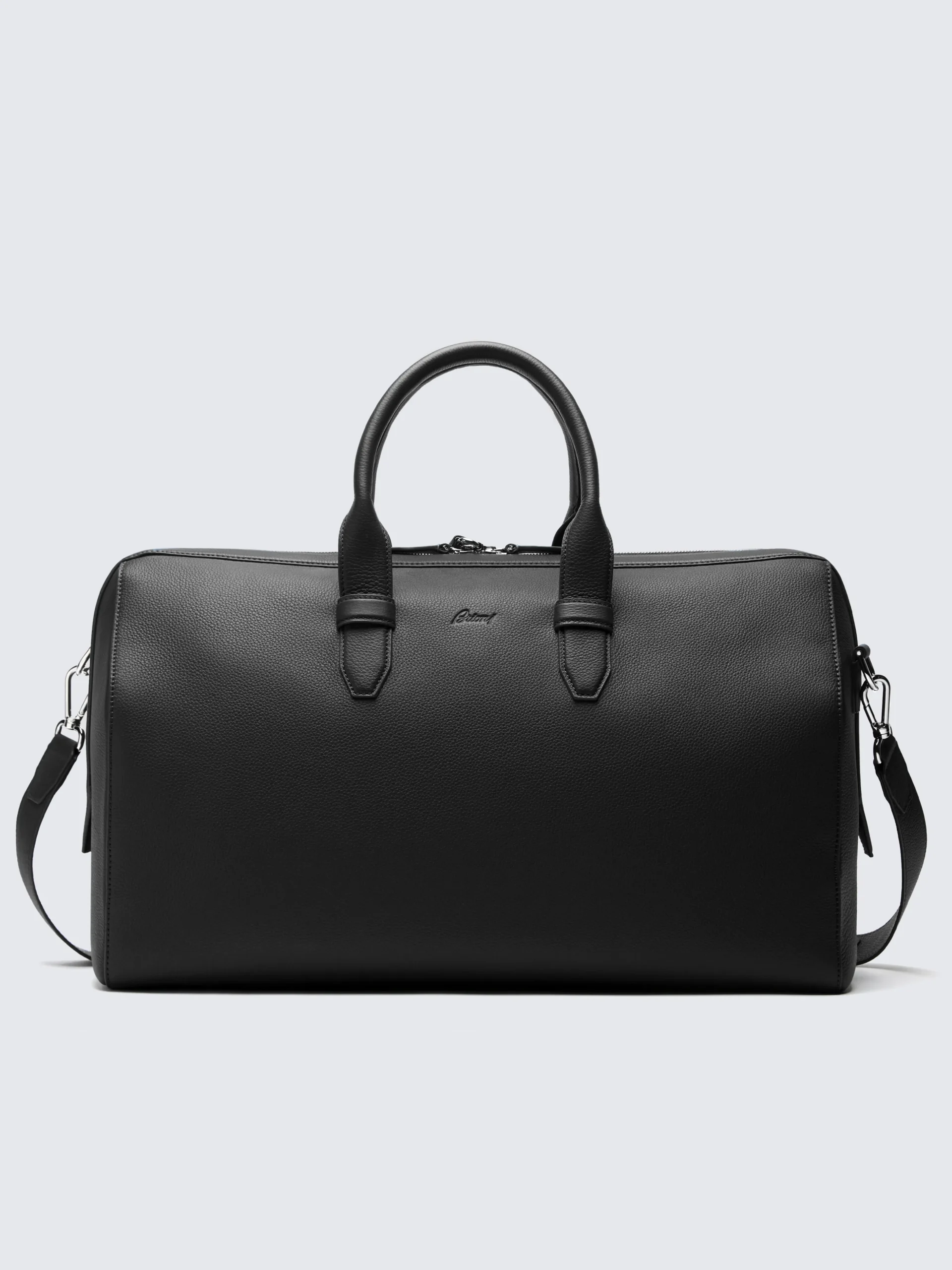 Black grained leather duffle bag