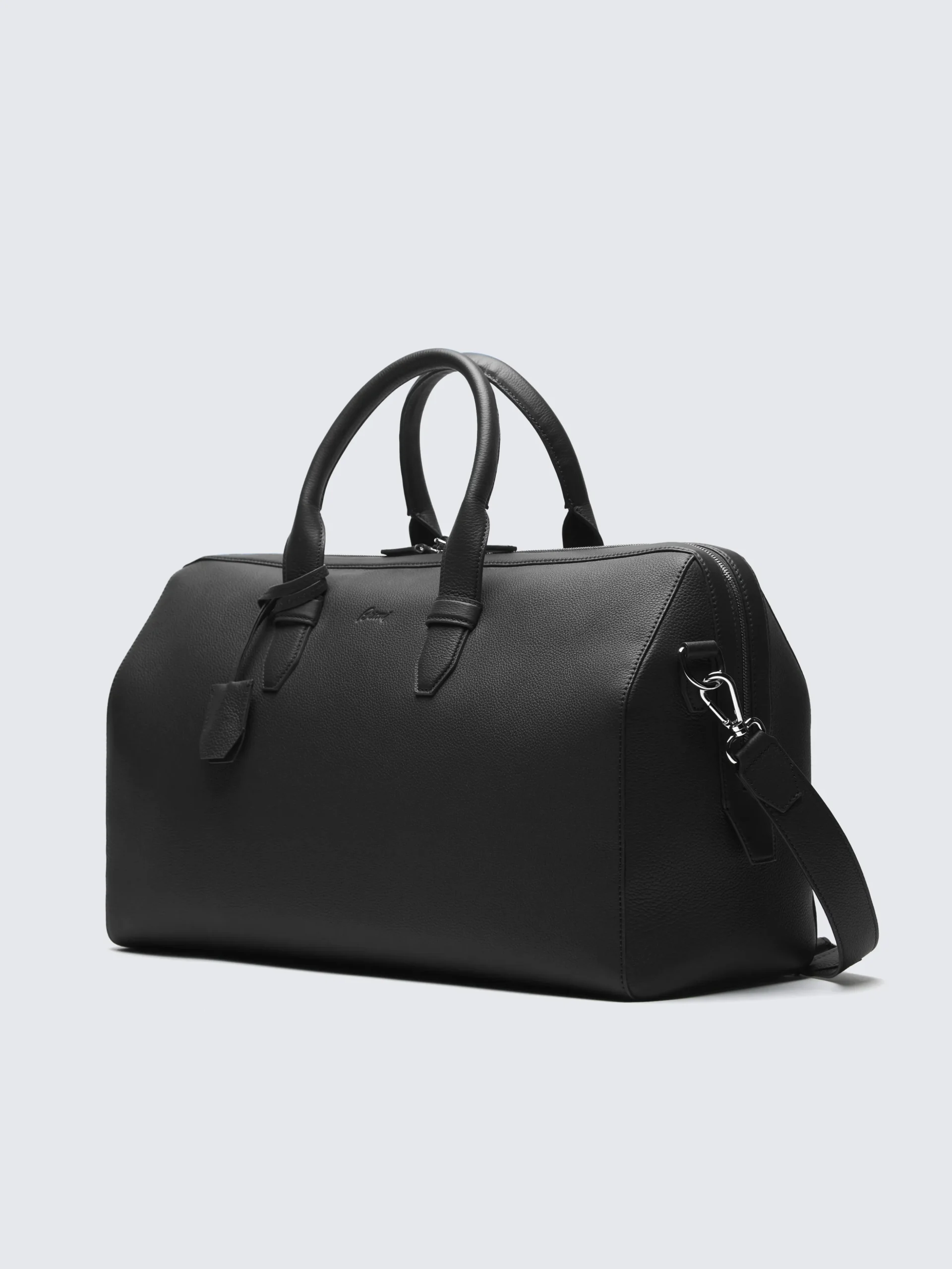 Black grained leather duffle bag