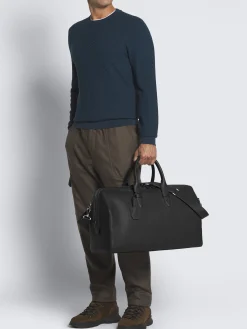 Black grained leather duffle bag