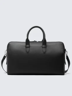 Black grained leather duffle bag