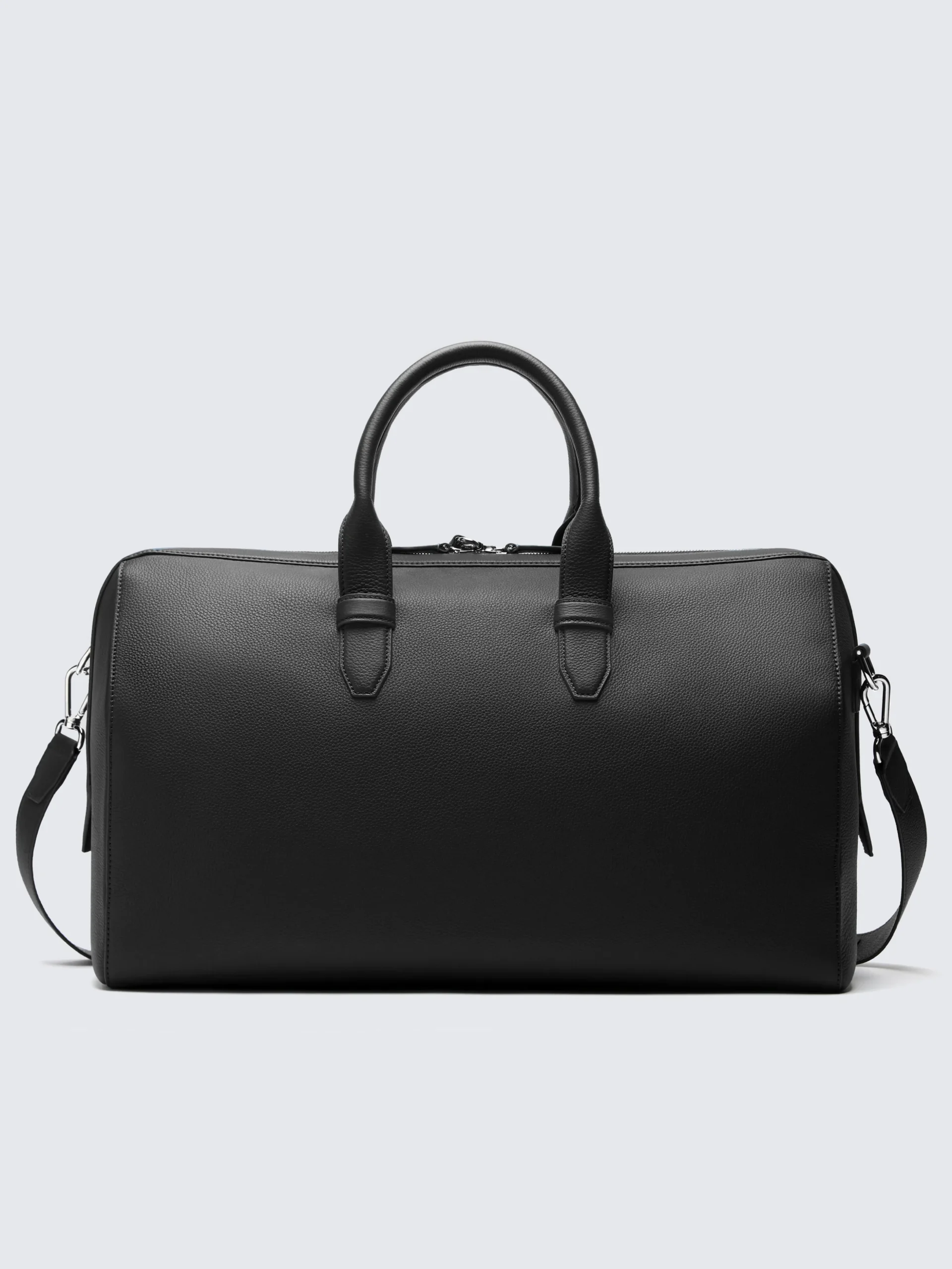 Black grained leather duffle bag