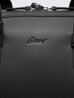 Black grained leather duffle bag