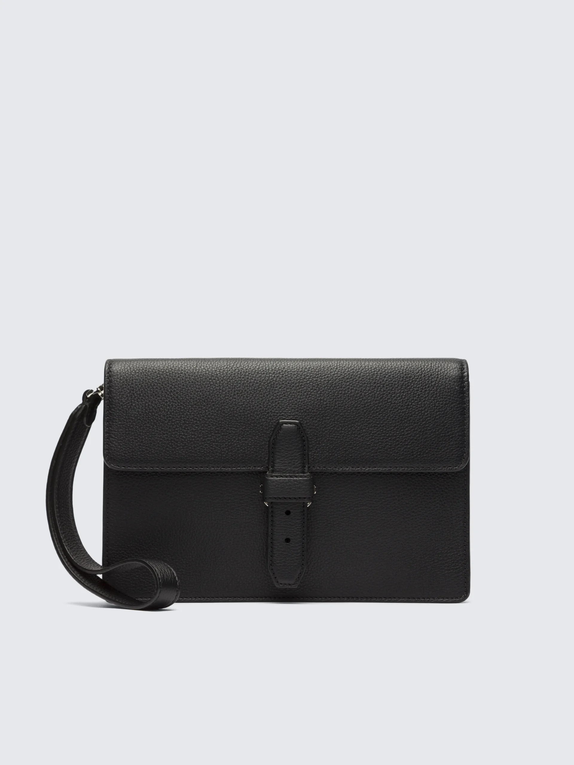 Black grained leather hand pouch