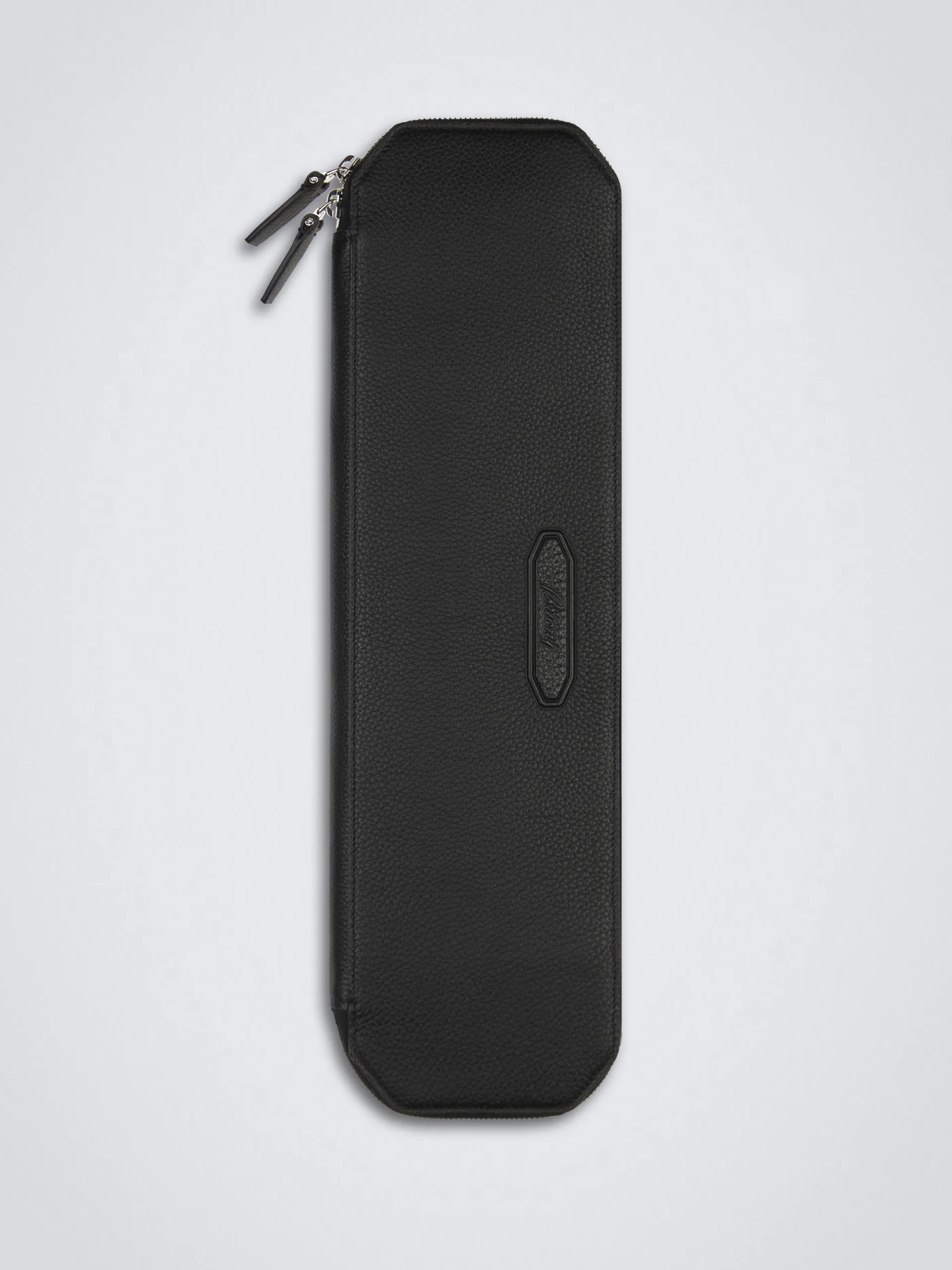 Black grained leather tie case
