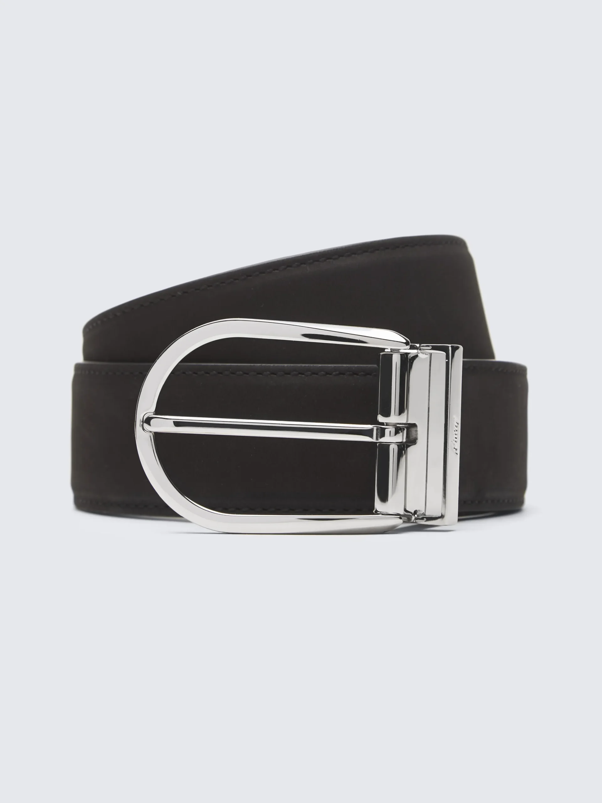 Black nubuck and calf leather adjustable belt