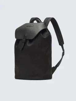 Black nylon and grained calf leather backpack