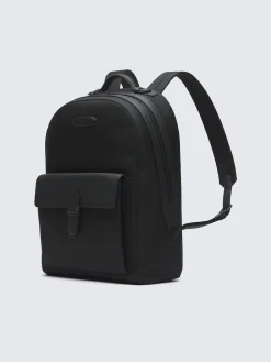 Black nylon and grained leather backpack