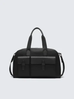 Black nylon and grained leather travel tote