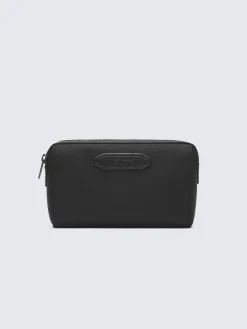 Black nylon and grained leather bi-material beauty case